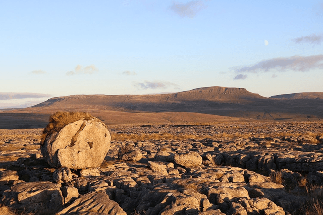 Erratic Boulder on Sulbur with Penyghent, Ribblesdale, Yorkshire, England  by Sam Davis - Photographic Print